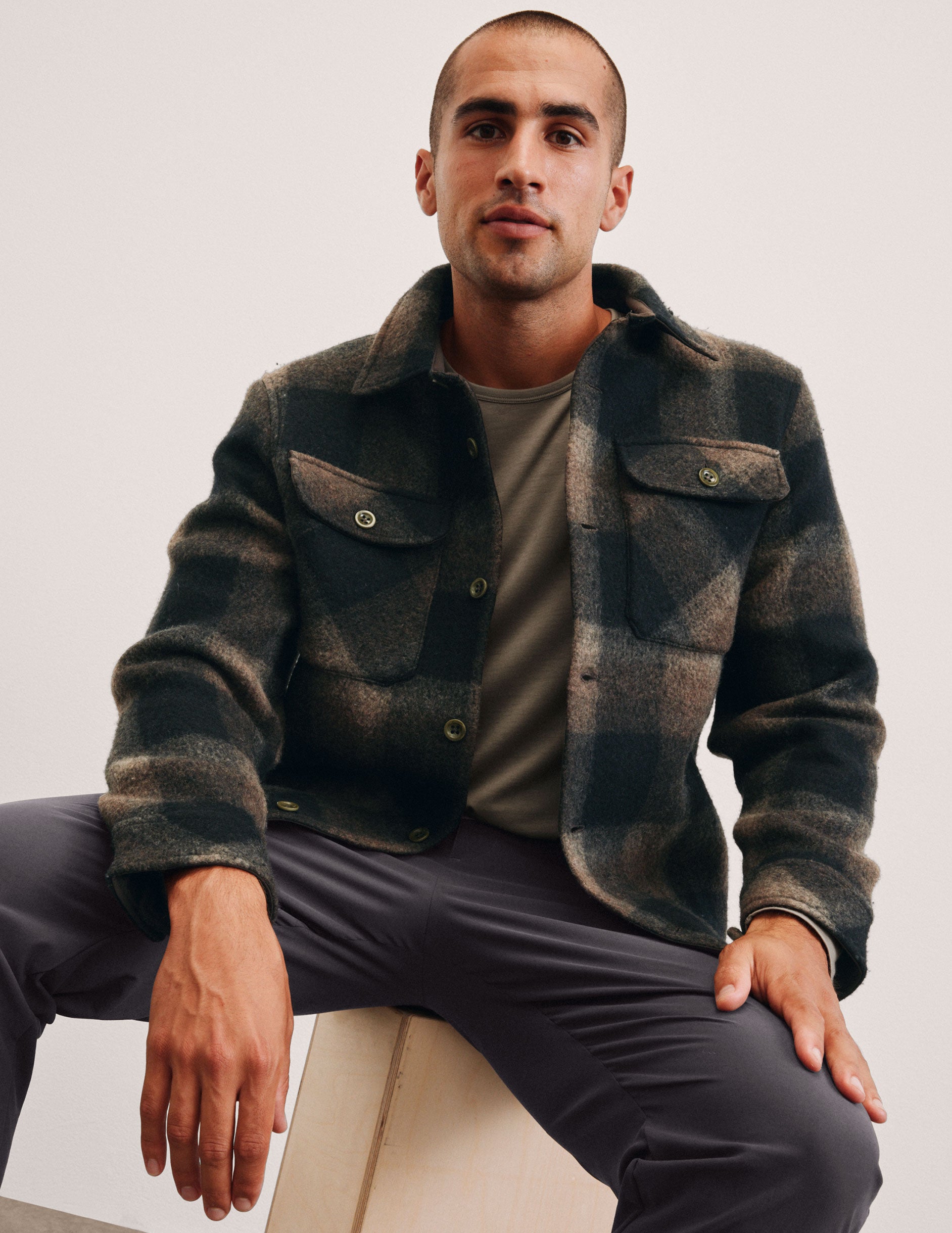 Plaid Wool Blend Men's Shirt Jacket