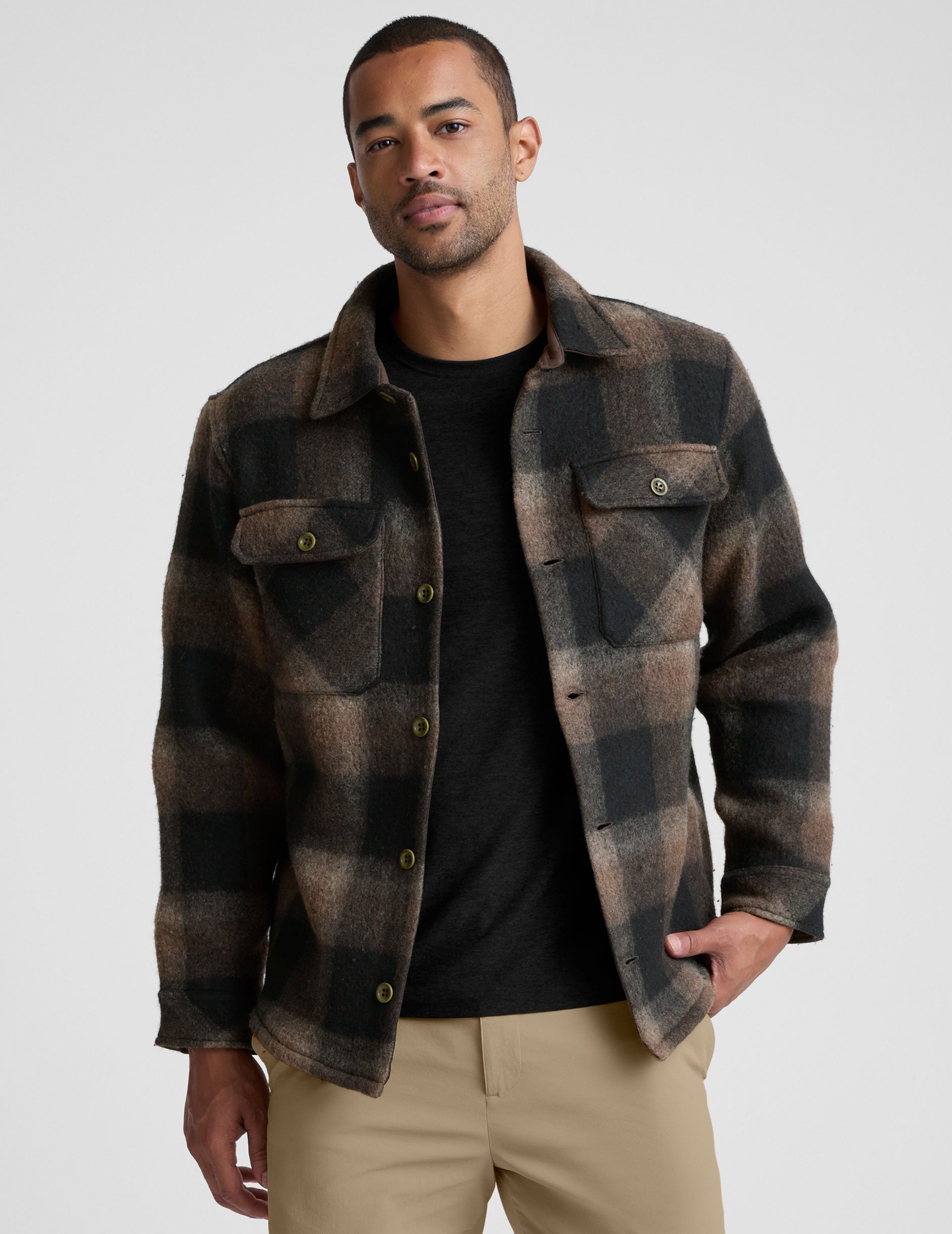 Plaid Wool Blend Men's Shirt Jacket - Image 2