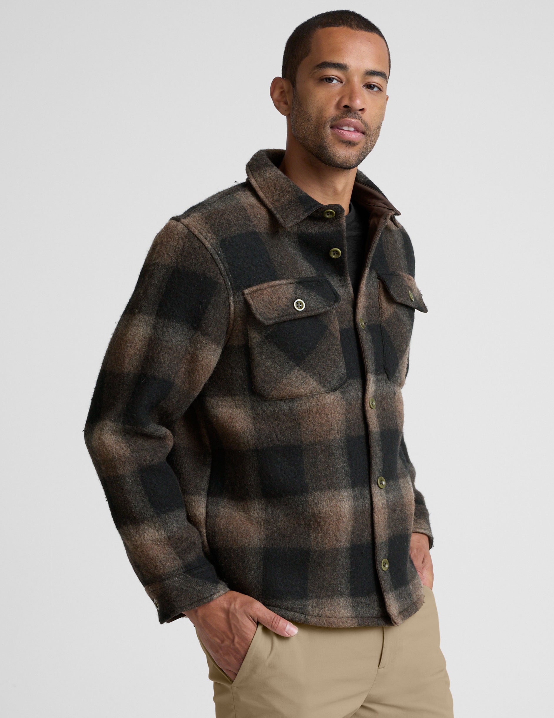 Plaid Wool Blend Men's Shirt Jacket - Image 3