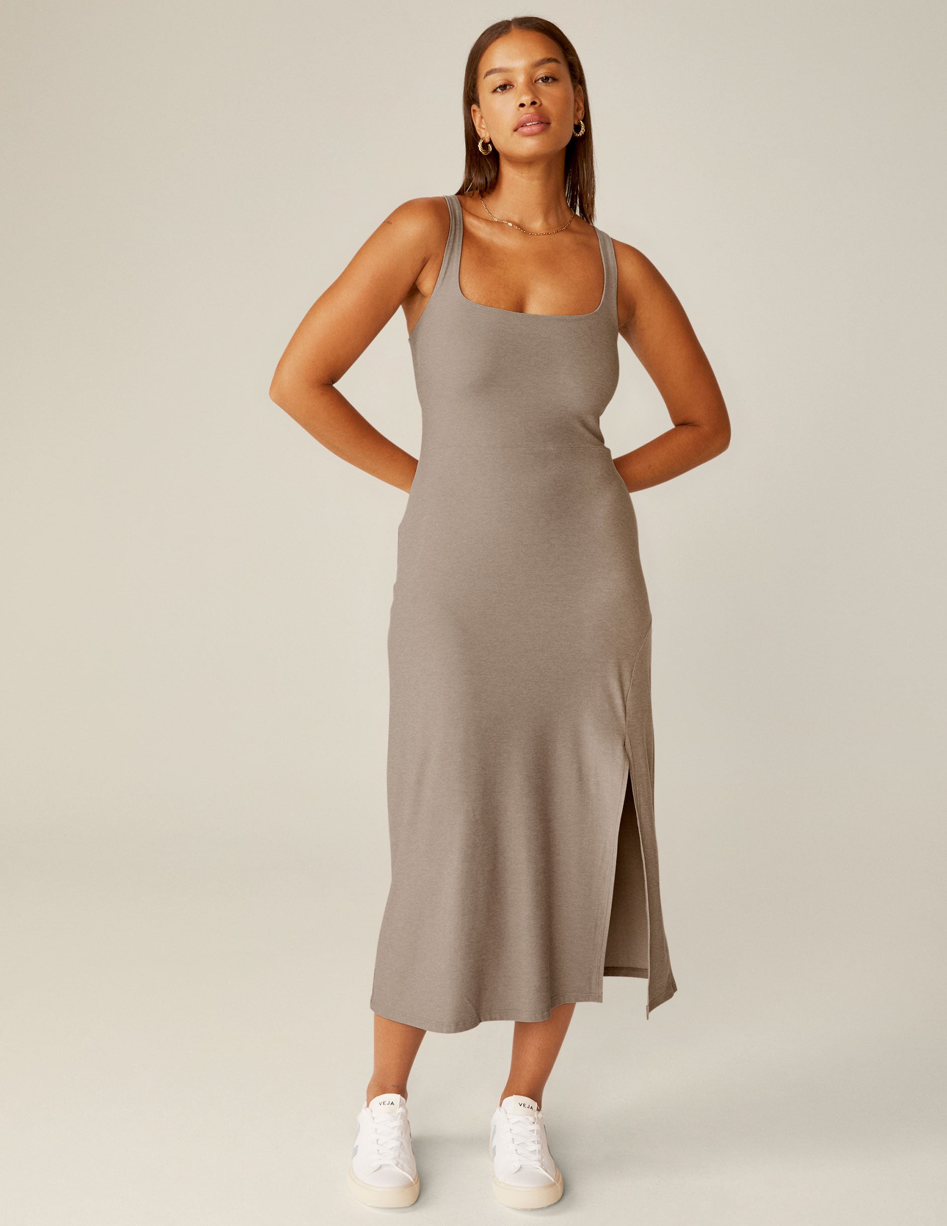 Featherweight Square Neck Slit Midi Dress - Image 2