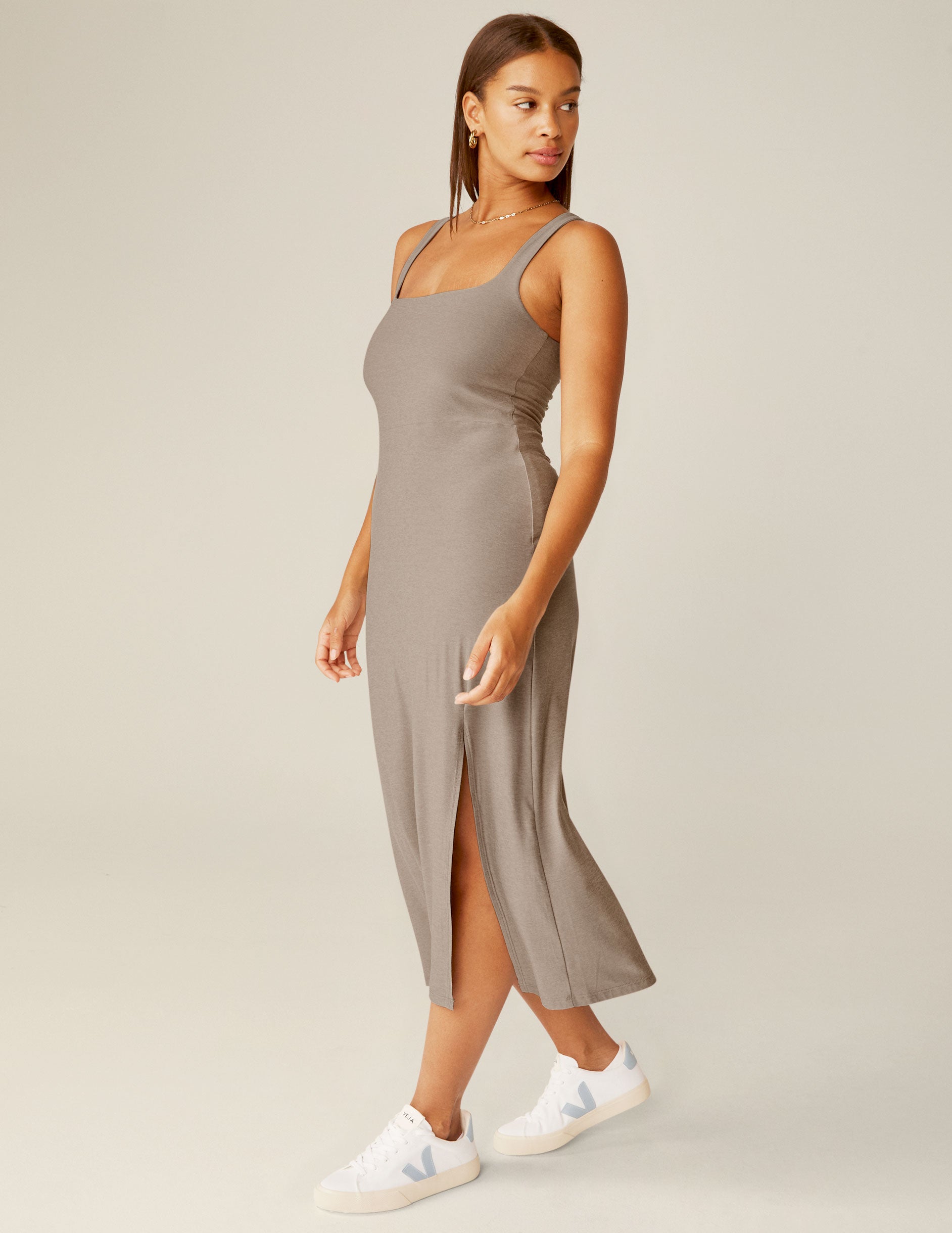 Featherweight Square Neck Slit Midi Dress - Image 3
