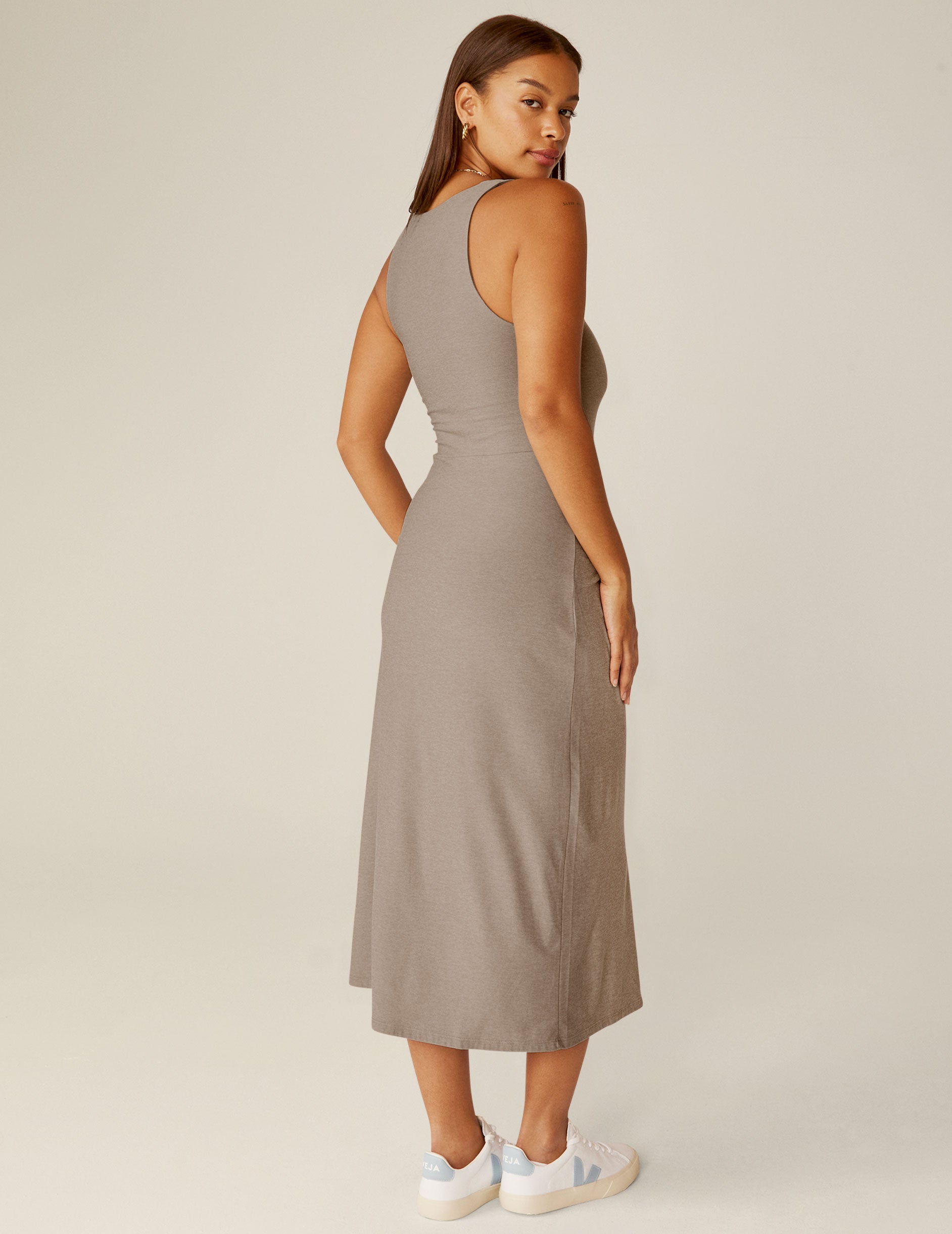 Featherweight Square Neck Slit Midi Dress - Image 4