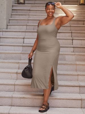 Featherweight Square Neck Slit Midi Dress