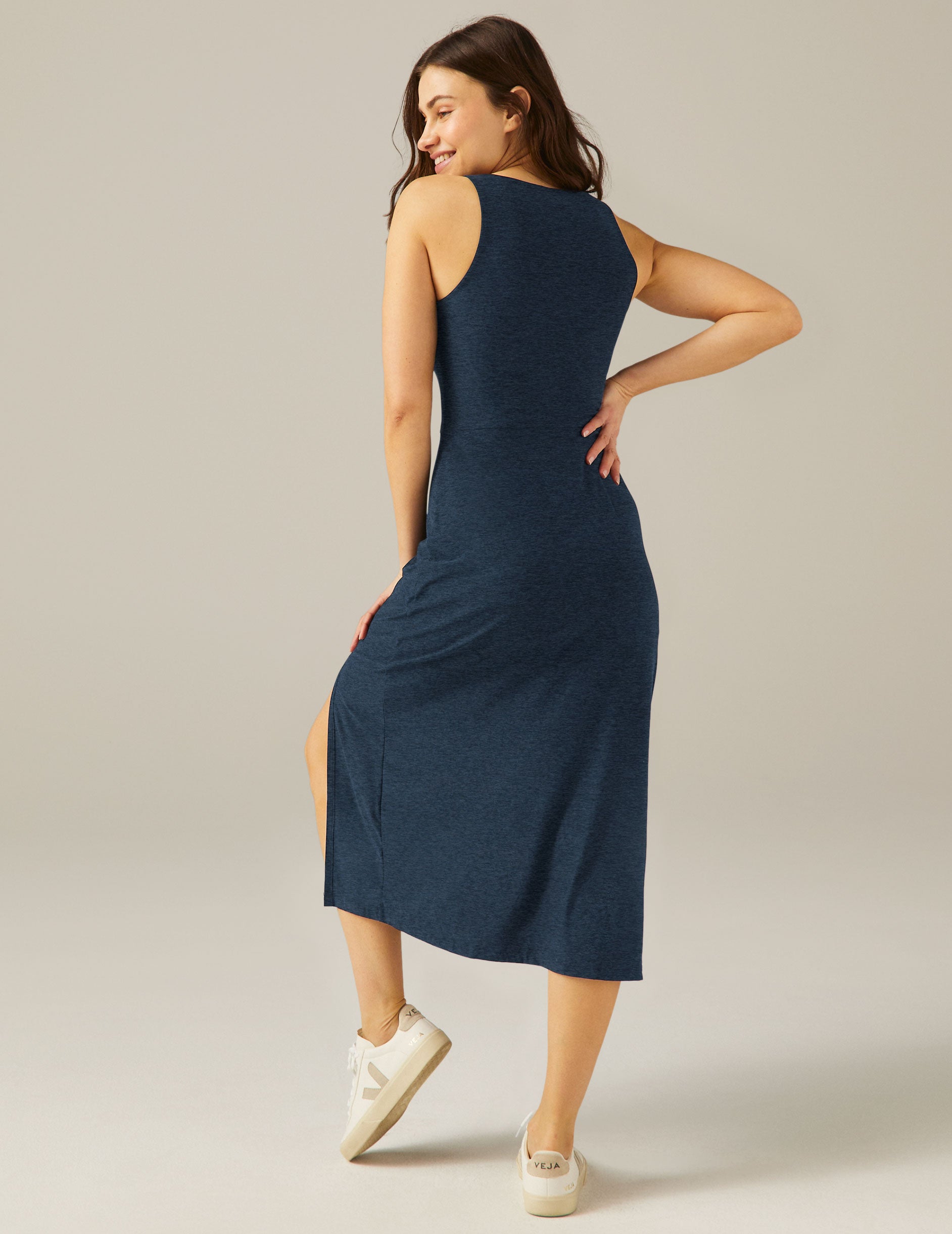 Featherweight Square Neck Slit Midi Dress - Image 3